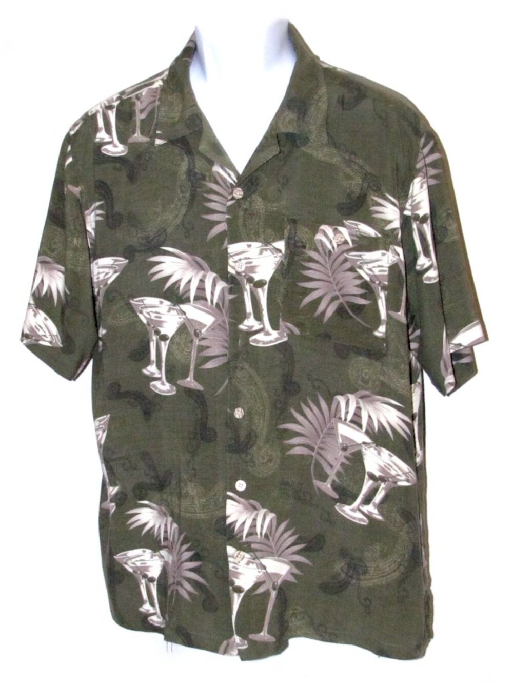 Montage Martinis Men's Casual Shirt Large Green Tropical Hawaiian Print